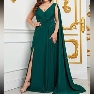 Luxe slit thigh draped sleeve party holidays formal gown dress
